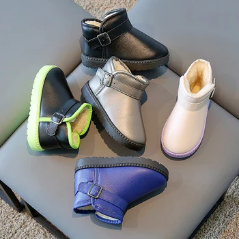 2022 Nove Zimske Dječje Zimske Čizme od Umjetne Kože, od samta Tople cipele Za djevojčice, Dječje Monotono Cipele Za Dječake, Soft Plus Baršun Vodootporne Cipele, Veličina 21-38 4