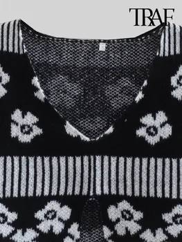 TRAF Ženske Modne Žakard Pletene Majice s cvjetnim Uzorkom I Kratke hlače S Visokim Elastičan struk, Ženski Kompleti iz dva predmeta, Mujer 5