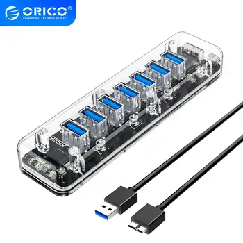 ORICO Transparentno USB Hub serije 7 4 Port USB 3.0 Razdjelnik s dvostrukim Sučelje napajanja Micro USB OTG Podrška Za Mac/Windows / Linux