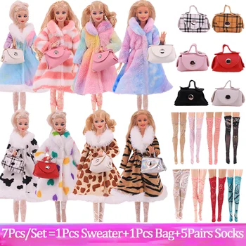 Besplatna dostava 7 kom./compl. Odjeću za Barbie = 1 kom. kaput + 1 kom. torba + 5 parova lutkarsku čarapa za lutke Barbie 11,8 cm 30 cm 1/6 BJD Blythe Igračka