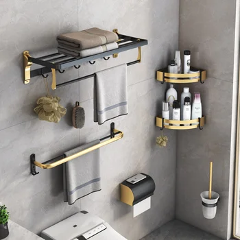 Vješalica za ručnike besplatno пробивная lagan luksuzna crna zlatna prostor aluminijska polica za kupaonicu sklopivi ručnika toaletni privjesak