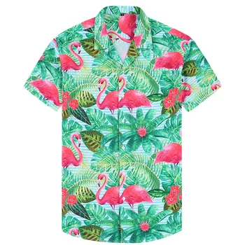 Flamingo Muška Moda Svakodnevni Havajski Košulja Slim Fit S Po Cijeloj Površini, Muška Socijalna Plaža Košulja Kratkih Rukava Aloha Za Muškarce
