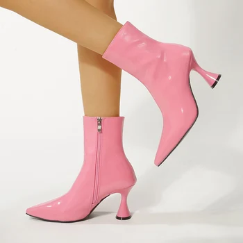 2022 Trendy ženske Čizme od lakirane kože zimske Čizme živih boja, Malčice ženske cipele na visoku petu s oštrim vrhom, cipele na munje WSH4702
