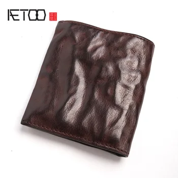 Retro-novčanik ručni rad AETOO, muški kožni novčanik s kratkom glavom, mekani kožni novčanik doka bit 0