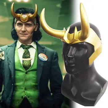 MsMay LOKI Krunu s Rogovima Maska Supervillain Zlatna Kaciga Cosplay Maskenbal Pribor Rekvizite