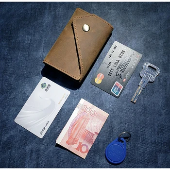 prvi sloj crazy horse torba za ključeve od prave kože s držačem kartica građen novčanik 11x7 cm 3
