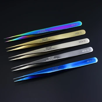 100% Genunie VETUS MCS-15/12 serije Rainbow Pinceta Za Izgradnju Nadzemnih Trepavica Pinceta Od Nehrđajućeg Čelika Šarene Pincete 1