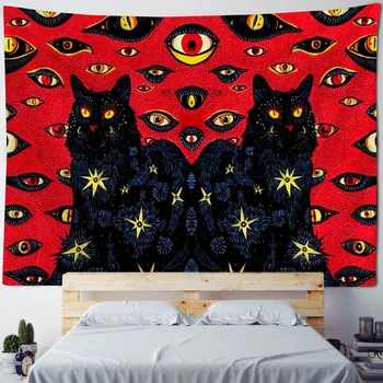 Psihodelični tapiserija po cijeloj površini mačka, zidna tapiserija, vračanje, hipiji, мультяшный očiju, dom tapiserija, богемное estetskog i umjetničkog ukras za sobe