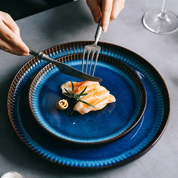 KINGLANG Kreativno nordijsko keramičkih posuda plava traka male plate genetika keramički tanjur zapadna tanjur tjestenine tanjur odrezak