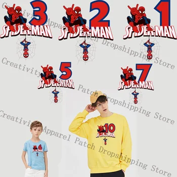 Marvel Spider-Man zakrpe za odjeću naljepnica Termo-transfer za djecu za rođendan, sretan broj obrta košulja krpa za stranke