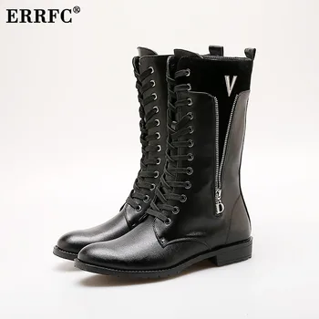 ERRFC/ Voditelj prodaje; muške Visoke Duge čizme; modni Moto čizme do koljena na zatvarač sa uvezivanje; jednostavne i tople, elegantne crne cipele