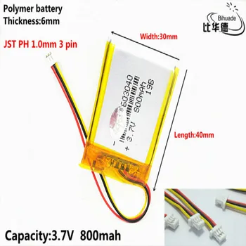 JST PH 1,0 mm 3 pin 3,7 U, 800 mah 603040 Polymer li-ion/Li-ion baterija za tablet PC, GPS, mp3, mp4