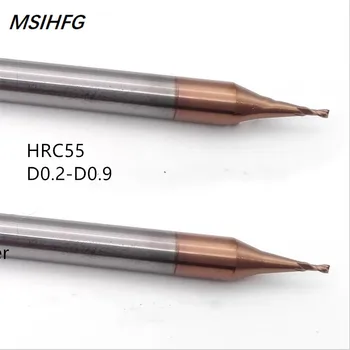 HRC55 Mikro Male Fraise 2 Utora 0,2-0,9 mm 4 mm Spojni od Volfram Karbida Fraise CNC stroj s Premazom TiCN Mini Fraise