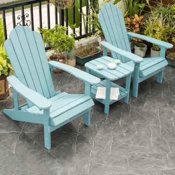 3 kom. PS drveni plastični drvena stolica od crnog drveta i stol drveni vrtni set sklopive stolice za prostor i ulice plava, mocca boja