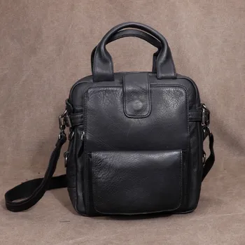 Retro modni top od bičevati prvi sloj, muška crna torba za rad na otvorenom, visokokvalitetni poslovni portfelj od prirodne kože 0