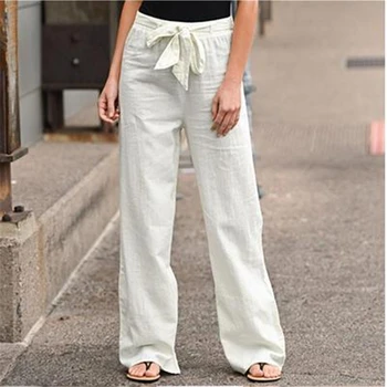 Ženske Ravne hlače s visokim Strukom, Ljetni Svakodnevne Široke Hlače s fleksibilnim Gumicom u struku, čipka-up, Harajuku, Čvrste hlače dužine do gležnja 4