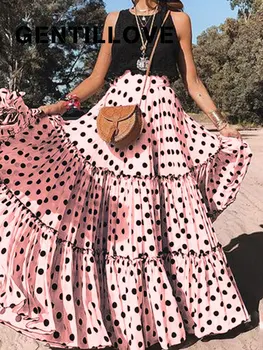 Proljetna Pink Maxi Suknja u privatnim kućama Za Žene, Godišnja Ženska Elegantna Vintage Duga Suknja S Рюшами i po cijeloj površini, Klasicni Boem Dance Odijevanje