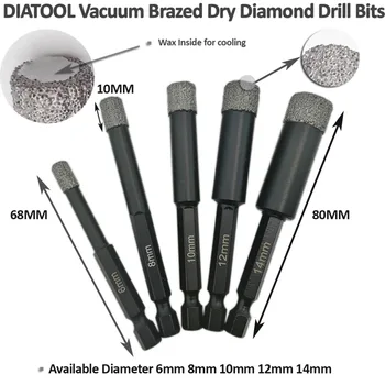 DIATOOL 3PK (8 mm + 10 mm + 12 mm) Vakuum Lemiti Dijamant svrdla za suho bušenje Kamena, porculana/ pločice, zidanje, быстросъемный Koljenica 1
