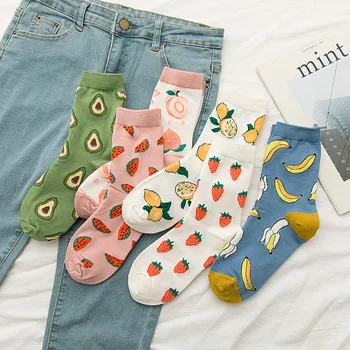 Proljeće-ljeto Čarape s voćem za Žene, Harajuku Kawaii, Sretne Čarape, Zabavne Modne Čarape za djevojčice, Banana, Jagoda čarape, ženske 0